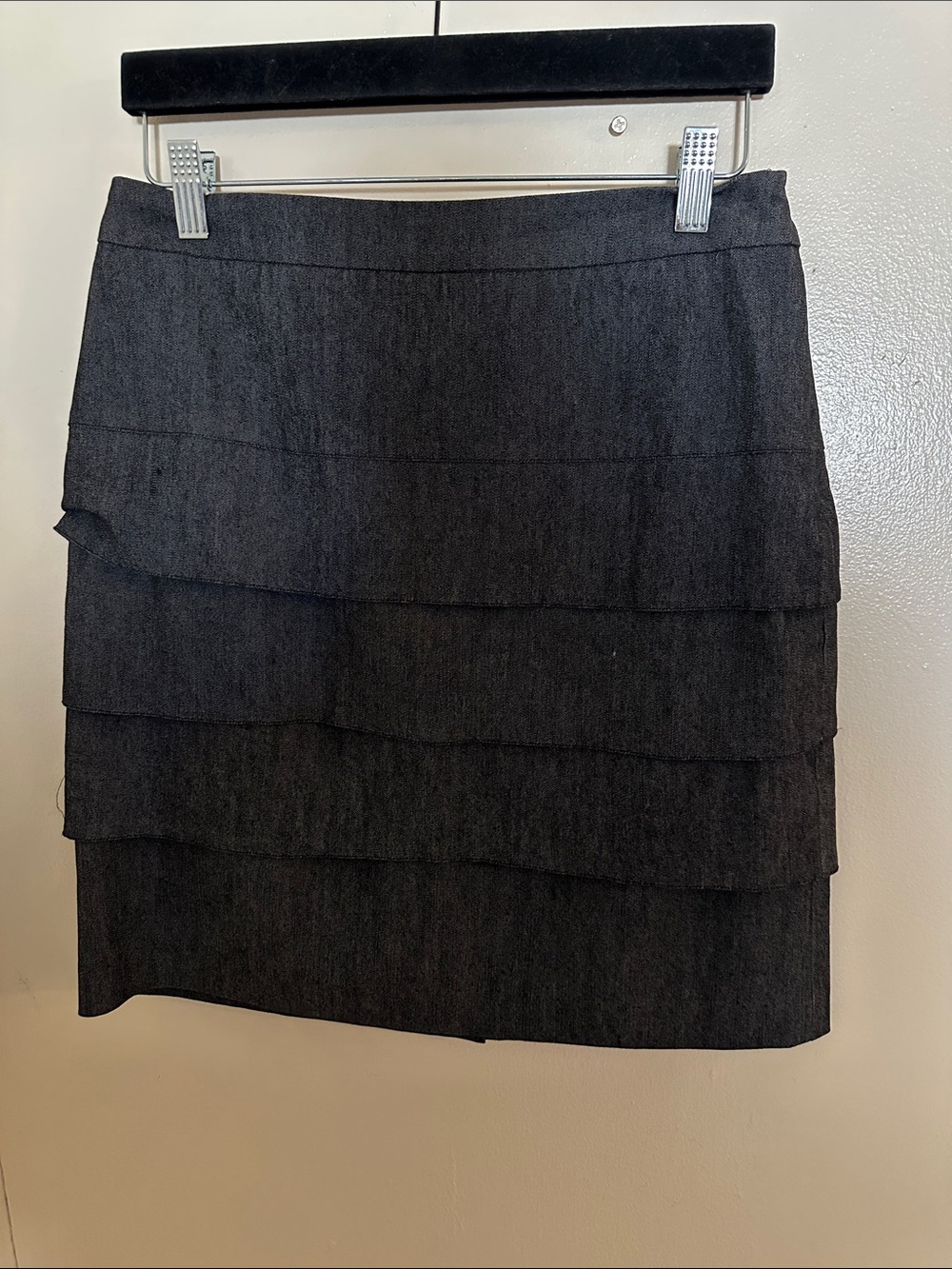 Sandro Tiered Black Chambray Pencil Skirt
